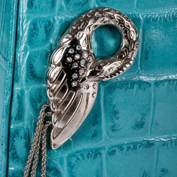 Turquoise Pavoni Beth Bag in Calf Croc Leather NEW - Picture 2 of 8